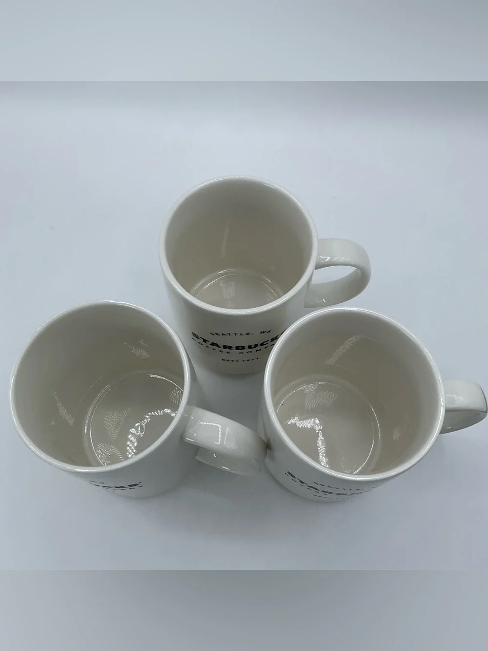 Set of 3 Starbucks Seattle WA Coffee Company White Ceramic Mugs 14 oz Est 1971